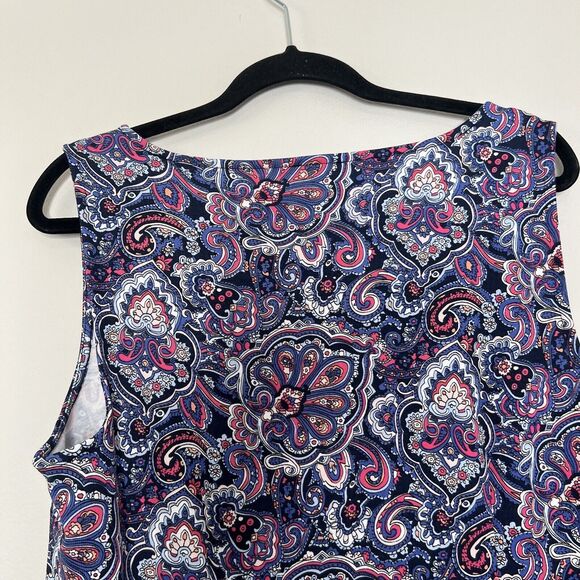 Talbots Dress Women's Large Blue Pink Paisley Sheath Midi Sleeveless Office Work - Picture 5 of 7